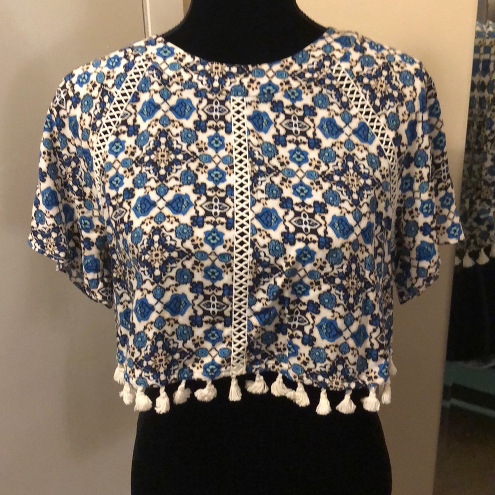 Forever 21 Blue Flower Crop Top